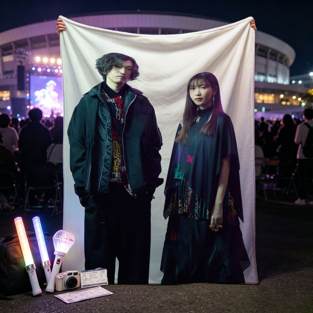 YOASOBI in Studio Portrait - Fashionable Duo Poses Against Gradient Background - Blankets