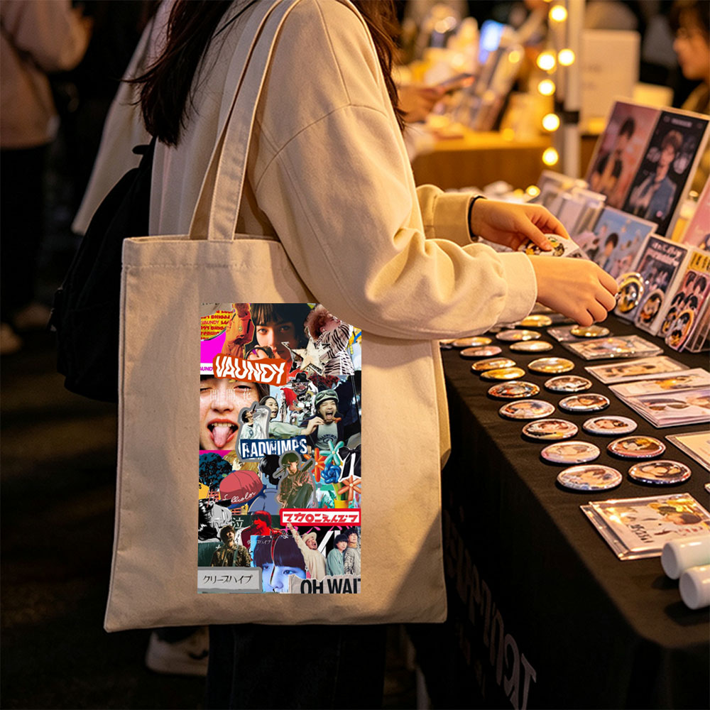 RADWIMPS Collage Featuring Band Members and Vibrant Pop Culture Imagery - Canvas tote bags