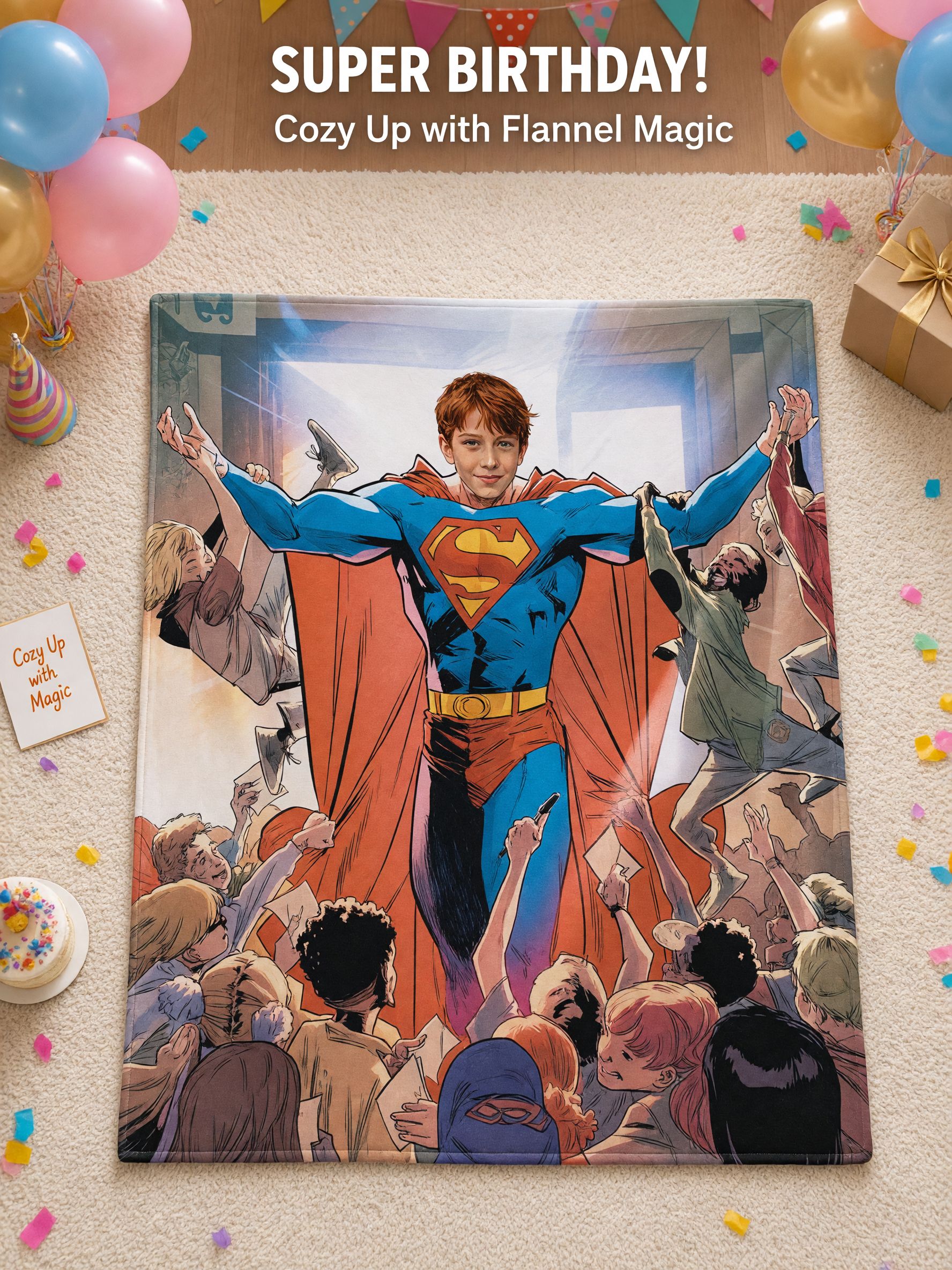 Custom Photo Face Superhero Blanket Soft Velvet Flannel Throw Personalized Comic Keepsake Gift for Kids and Adults