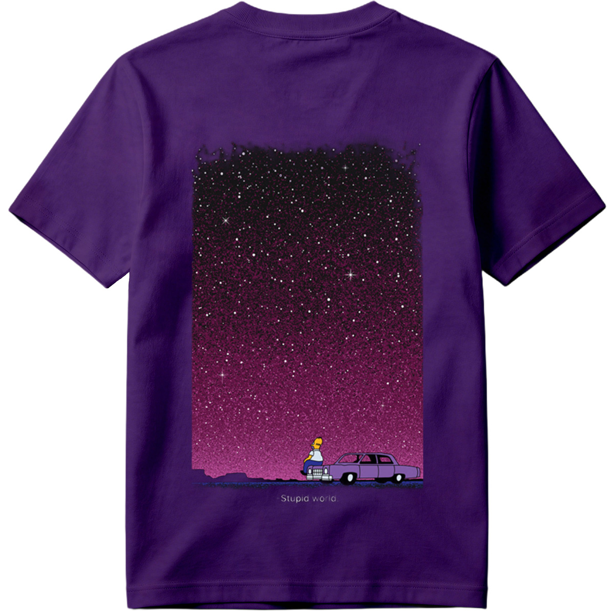 Homer Simpson Stares at the Stars in a Purple Sky - Tee