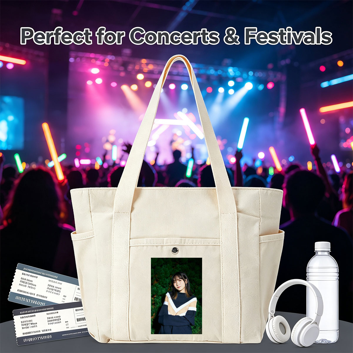 Yui Aragaki in a Stylish Outdoor Portrait with Arms Crossed Against Greenery Background - Multi-pocket bags