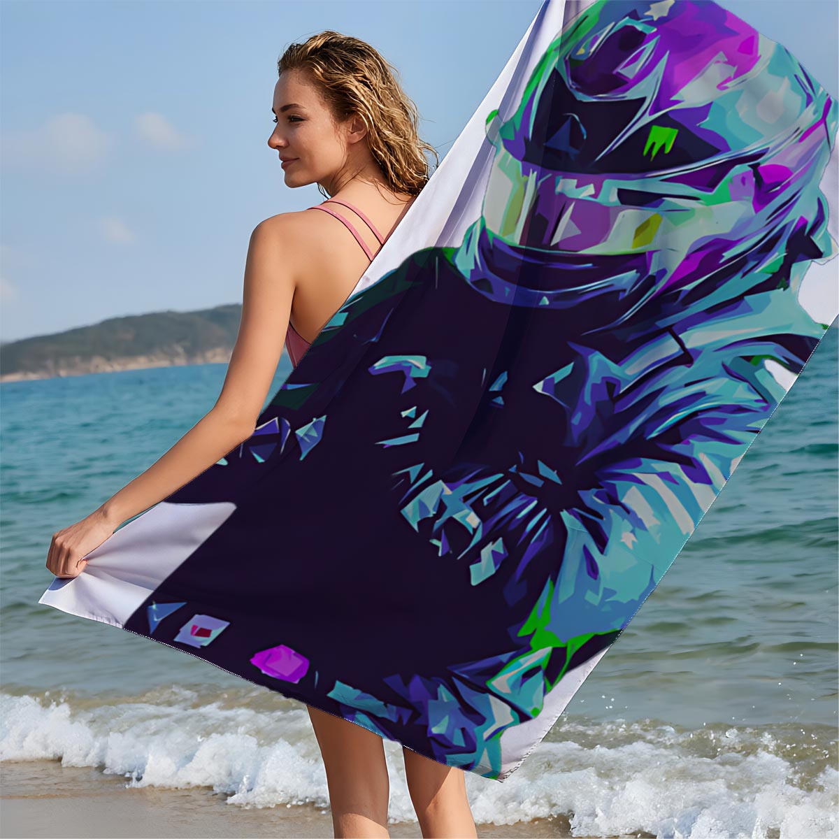 Futuristic Racer in Neon Gear - Beach towels