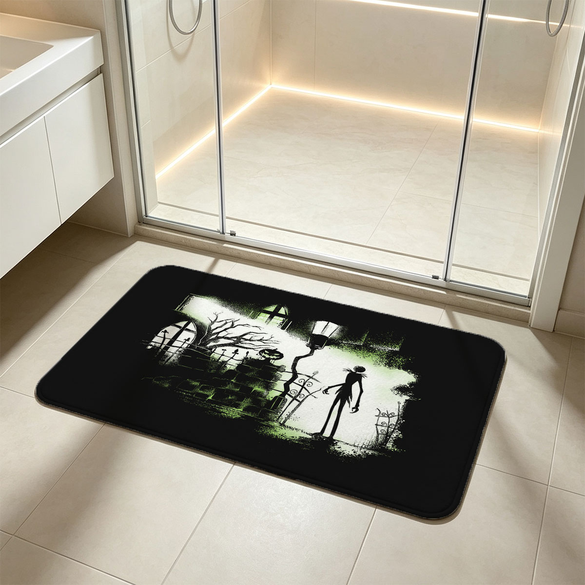 Jack Skellington in a Haunted Halloween Scene - Flannel floor mat