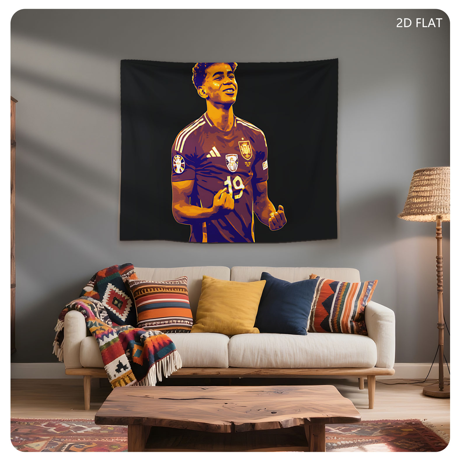 Lamine Yamal in Spain National Team Jersey, Number 19, Celebrating on Field - Tapestry