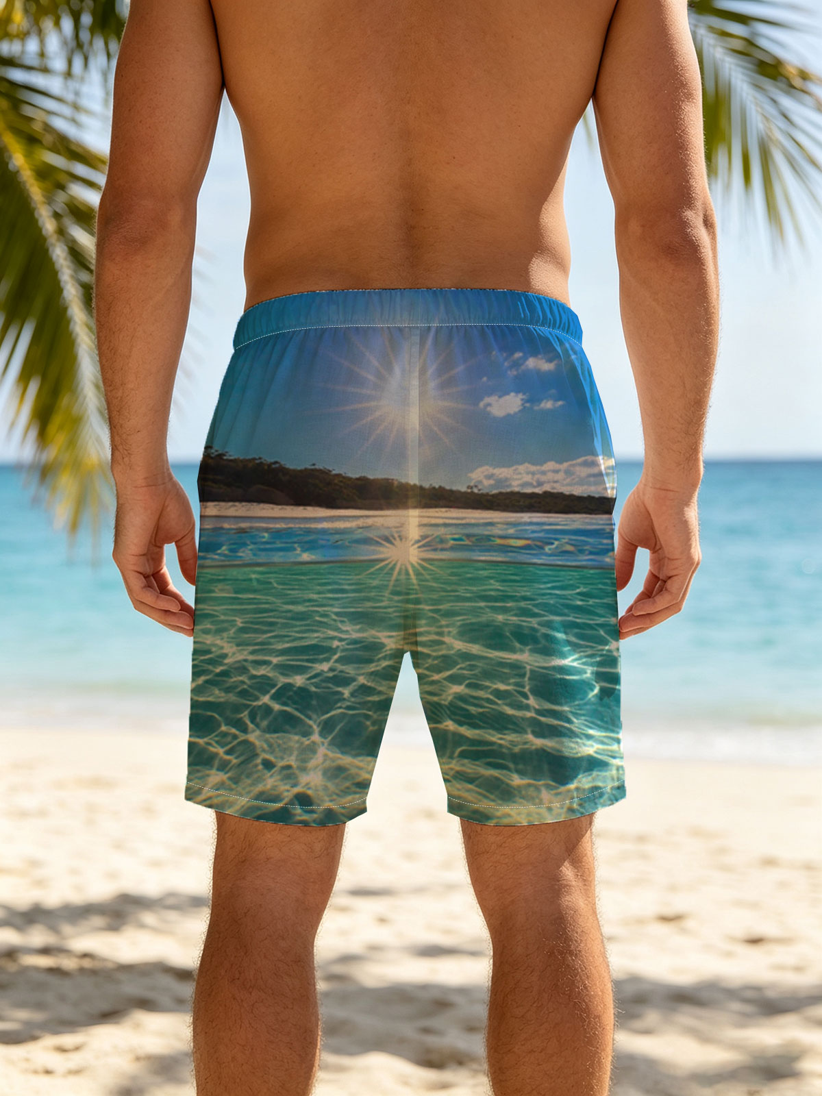 Sunshine Sparkles on Crystal Clear Waters -  Beach shorts