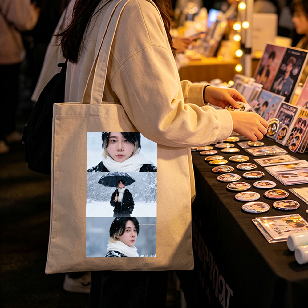 Yeonwoo in Snowy Winter Scene Holding Umbrella with White Scarf and Black Coat - Canvas tote bags