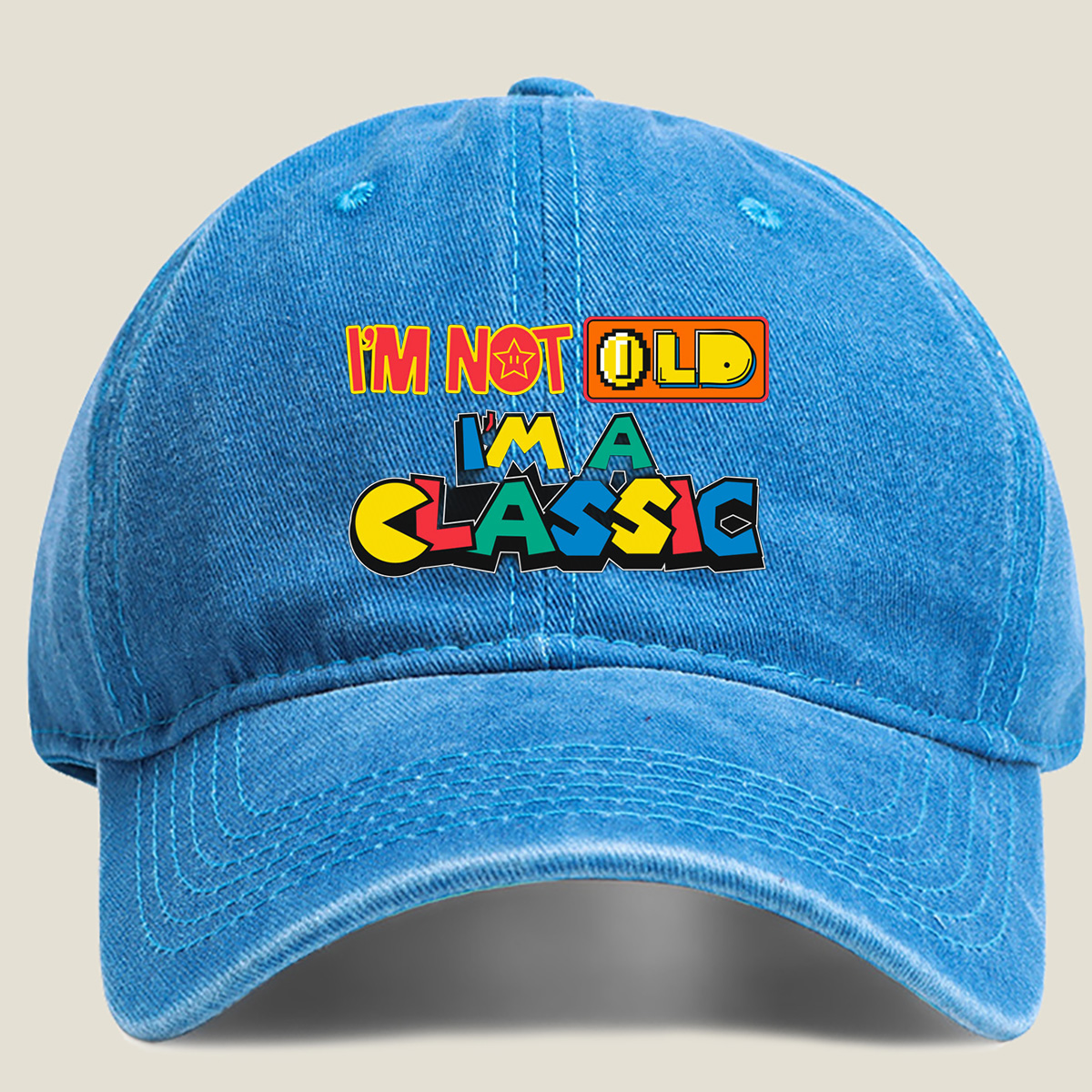 I'm Not Old, I'm a Classic - Retro Gaming Style Design - Washed Denim - Baseball Cap