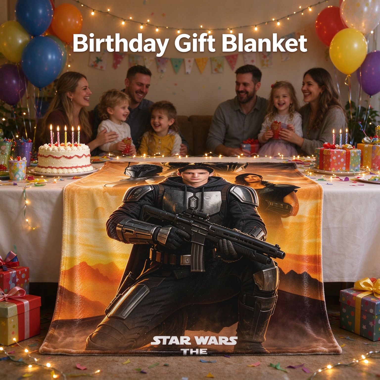 Personalized Face Blanket Custom Photo Galactic Warrior Flannel Fleece Throw Skin-Friendly Anti-Pilling Warm Bed Sofa