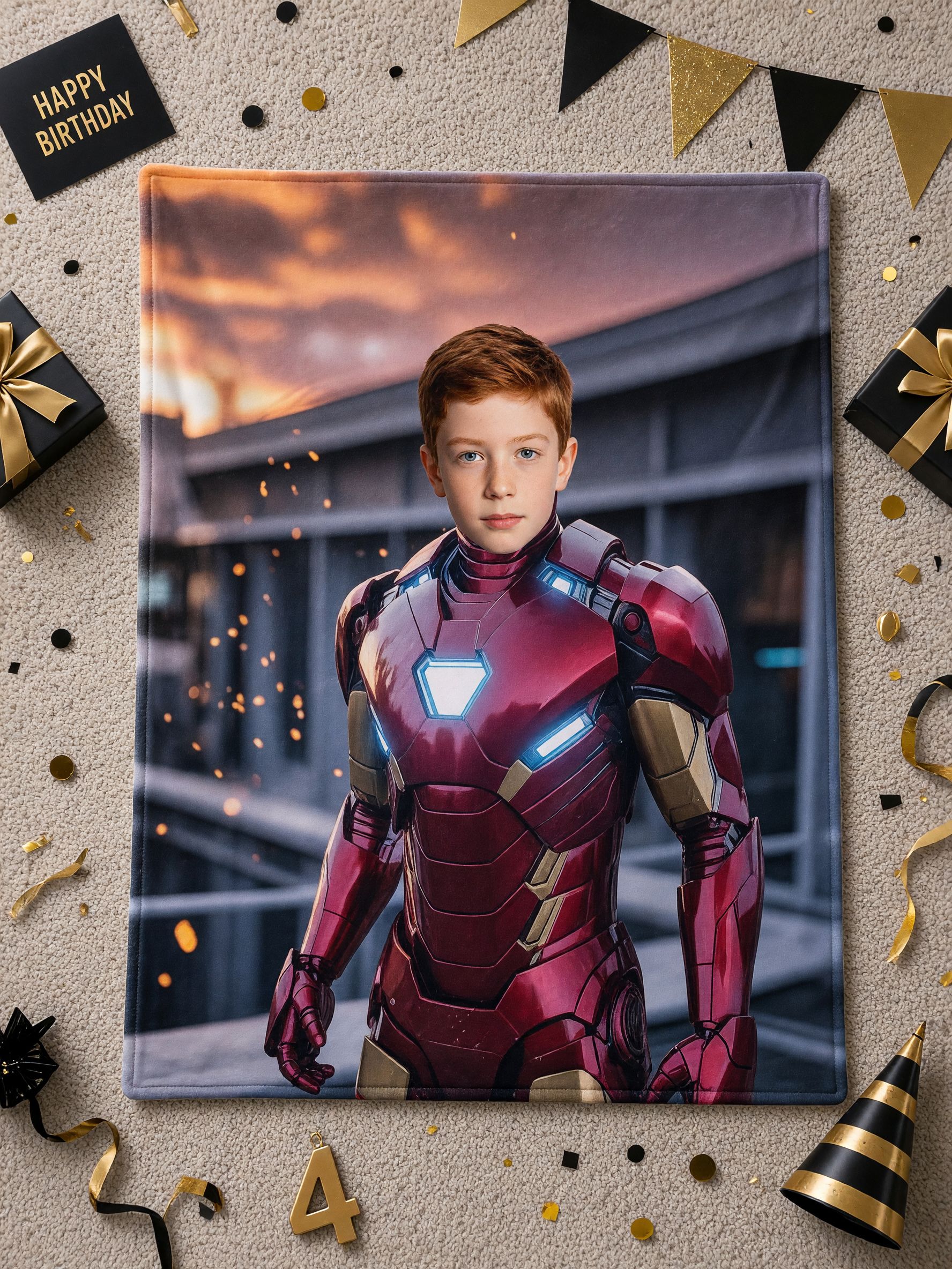 Custom Face Superhero Blanket, Personalized Photo Soft Flannel Throw, Cozy Armor Portrait Bed Couch Gift