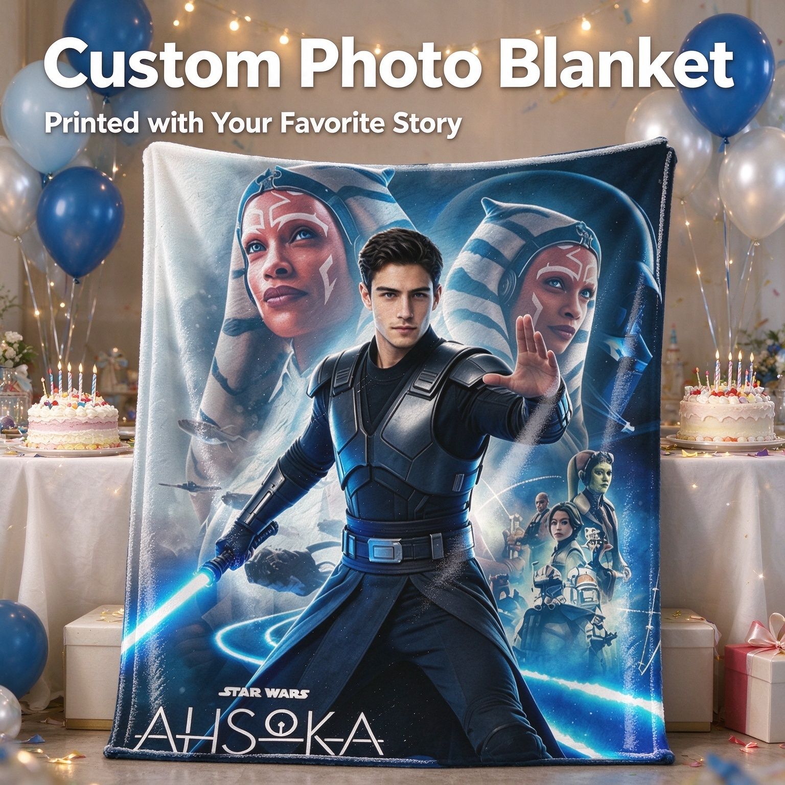Custom Photo Face Sci-Fi Hero Flannel Blanket Personalized Ultra Soft Anti-Pill Warm Throw Ideal Cozy Gift for Fans