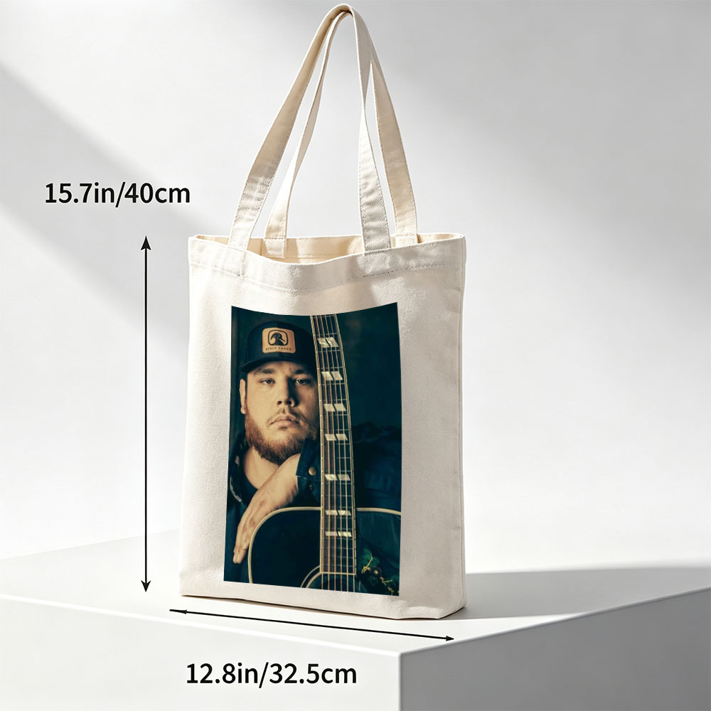 Luke Combs Holding Acoustic Guitar in Studio Portrait - Canvas tote bags