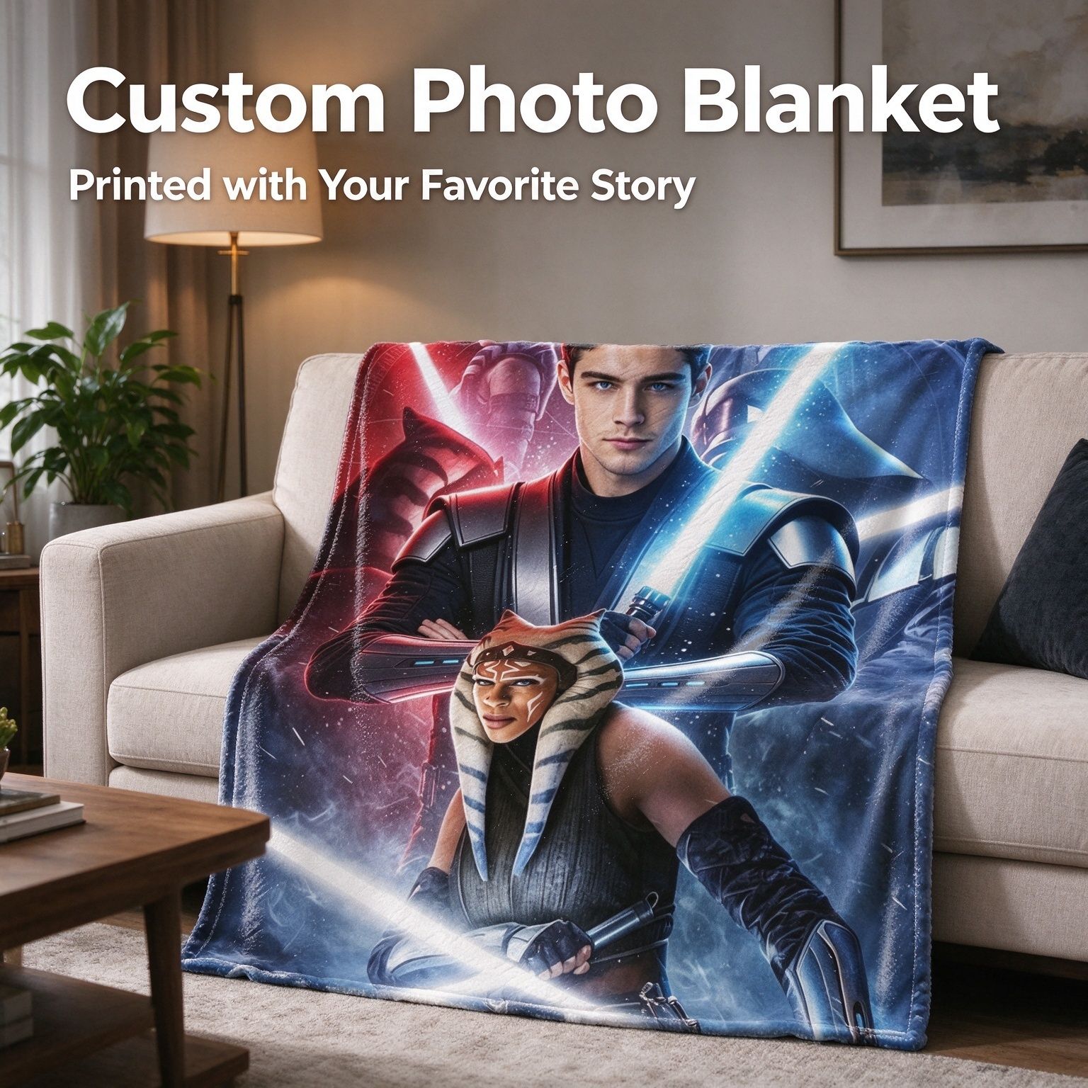 Custom Photo Face Flannel Blanket Personalized Sci-Fi Warrior Hero Throw Lightweight Anti-Pilling Cozy Bed Couch Gift