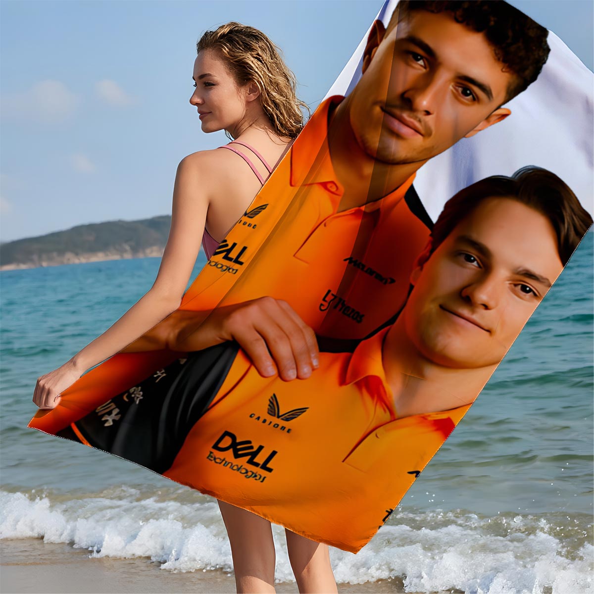 McLaren F1 Drivers in Team Polos, Featuring Dell and Tezos Sponsorship - Beach towels
