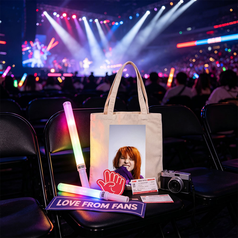 Hayley Williams from Paramore in a Playful Pose Wearing a Purple Nashville Shirt with a Vibrant Design - Canvas tote bags