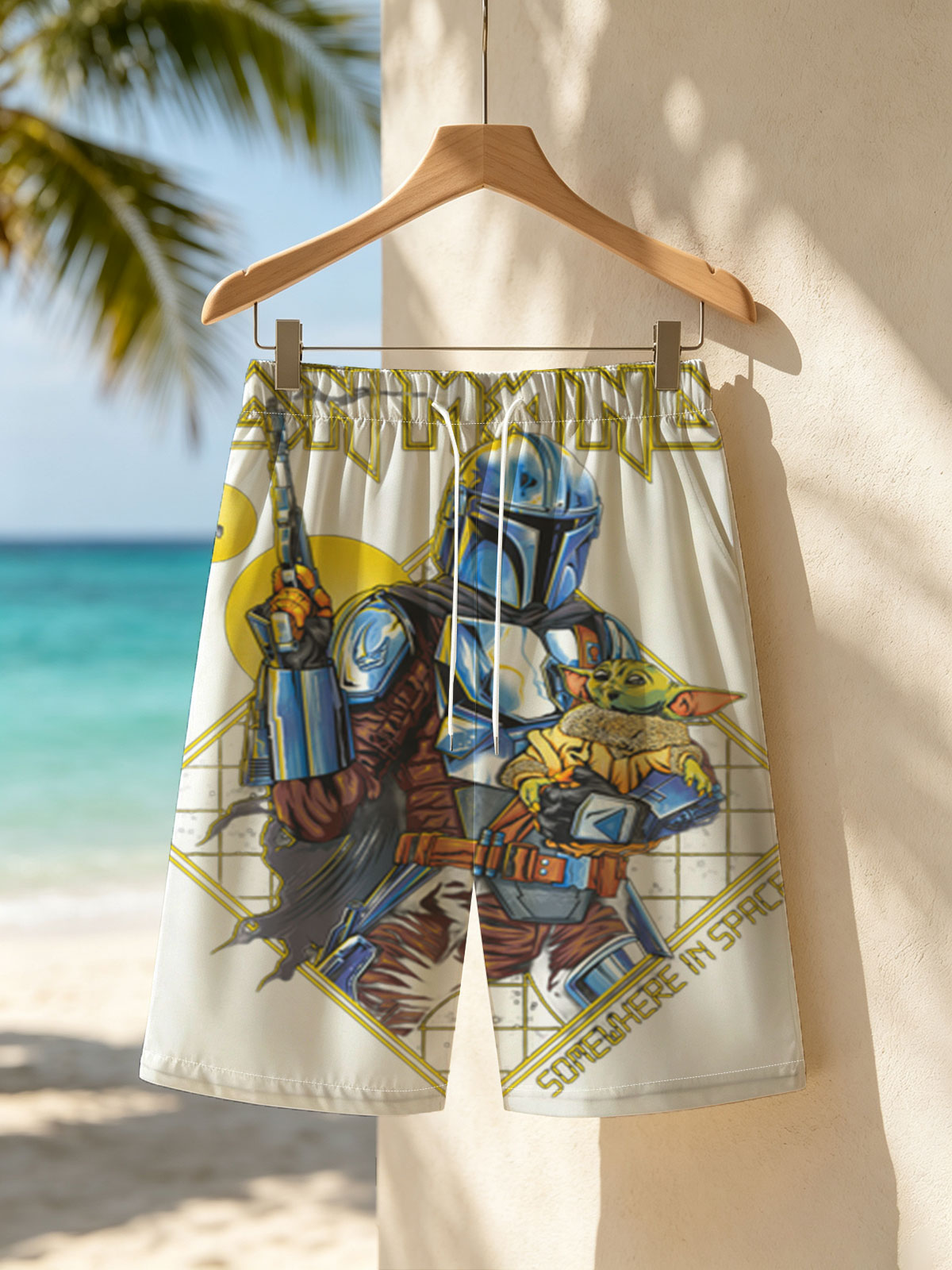 Iron Mando: The Mandalorian and Grogu in Space Adventure -  Beach shorts