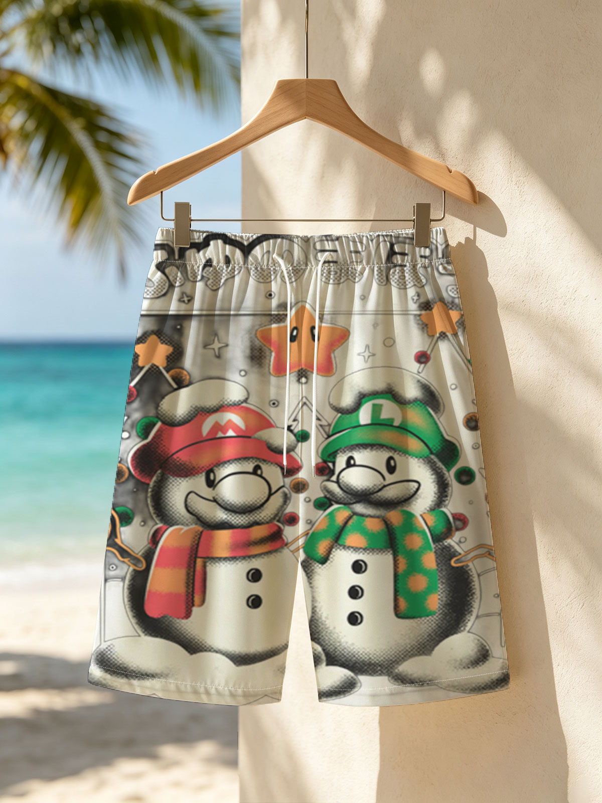 Mario and Luigi Snowmen Christmas Art -  Beach shorts