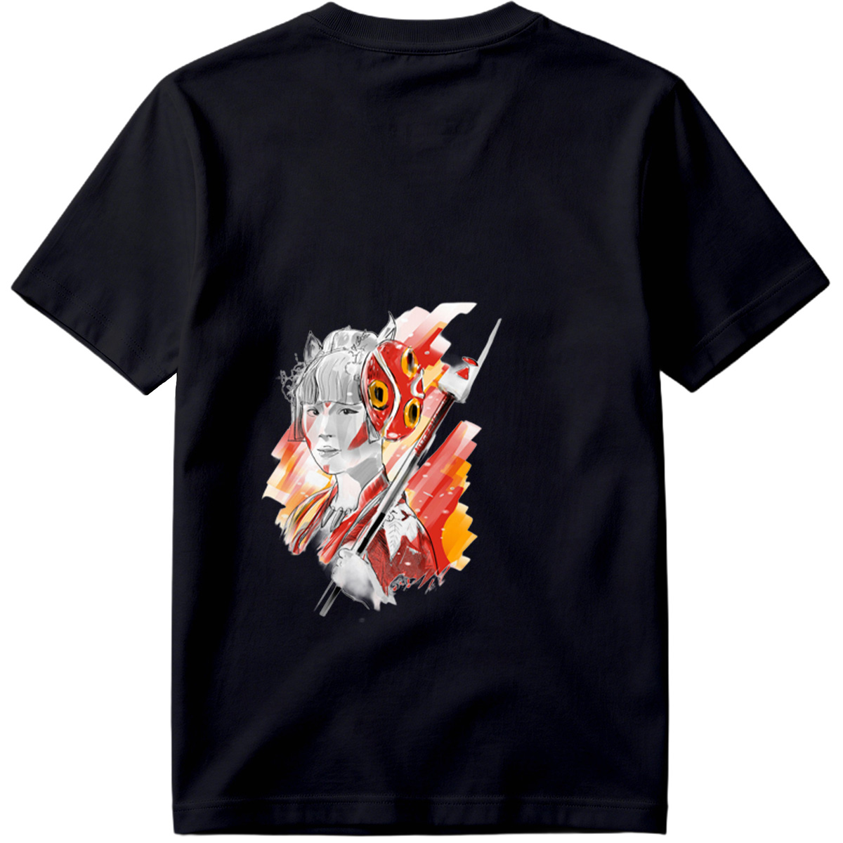 Samurai Girl with Red Mask and Spear - Tee