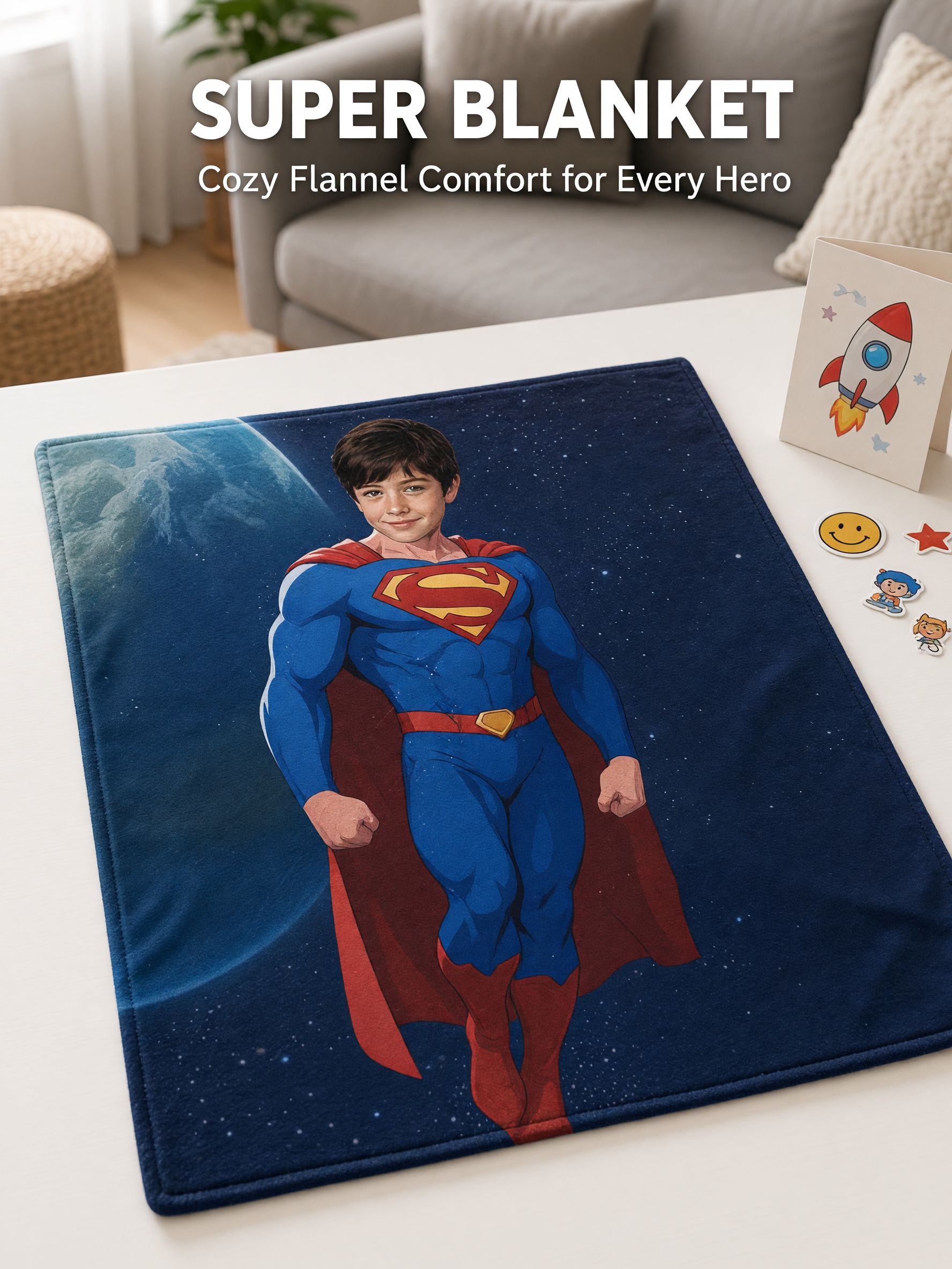 Custom Superhero Face Photo Blanket Ultra Soft Anti Pilling Flannel Fleece Personalized Hero Throw Gift