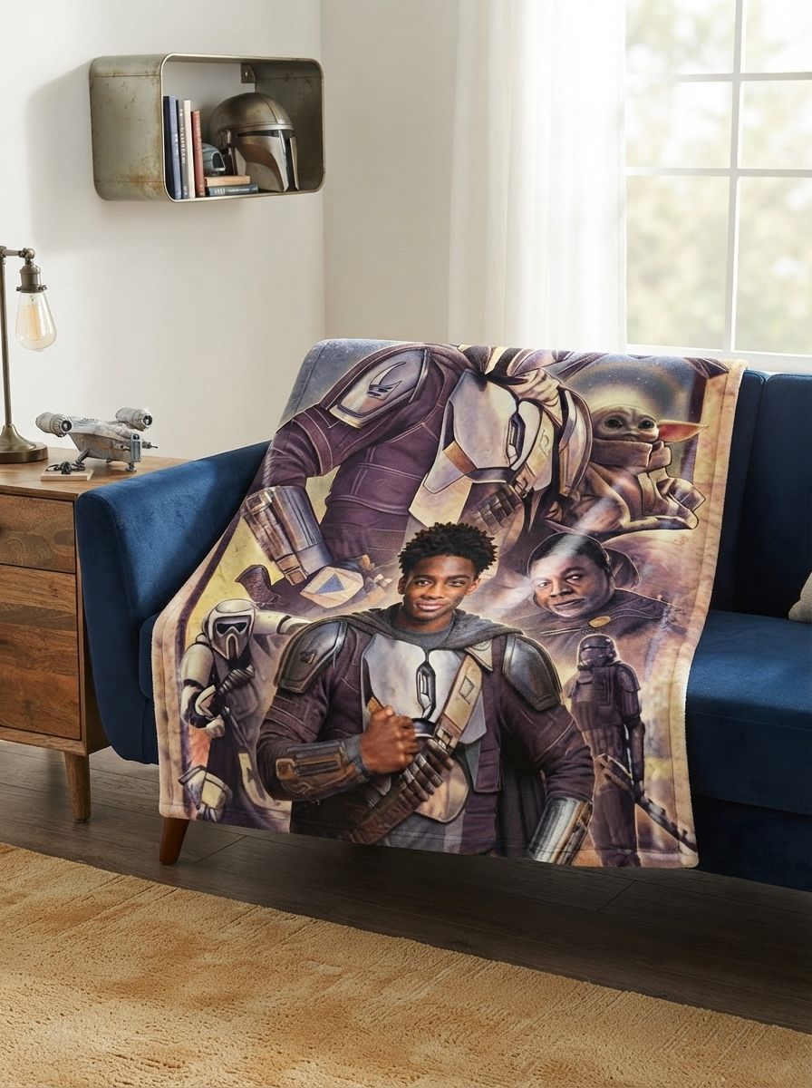 Custom Photo Face Blanket Personalized Sci-Fi Warrior Flannel Throw Blanket Ultra Soft Cozy Skin Friendly Bed Couch