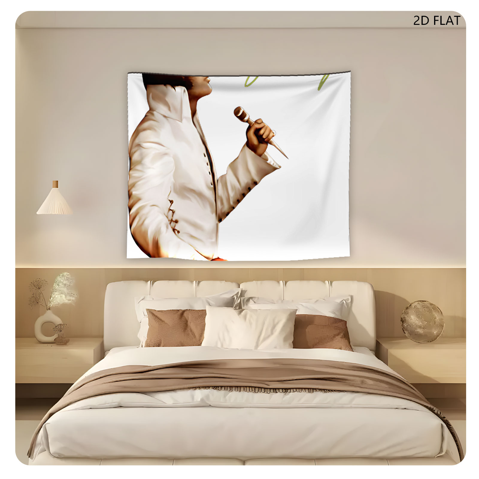 Elvis Presley in White Suit Holding Microphone, Signature Included - Tapestry