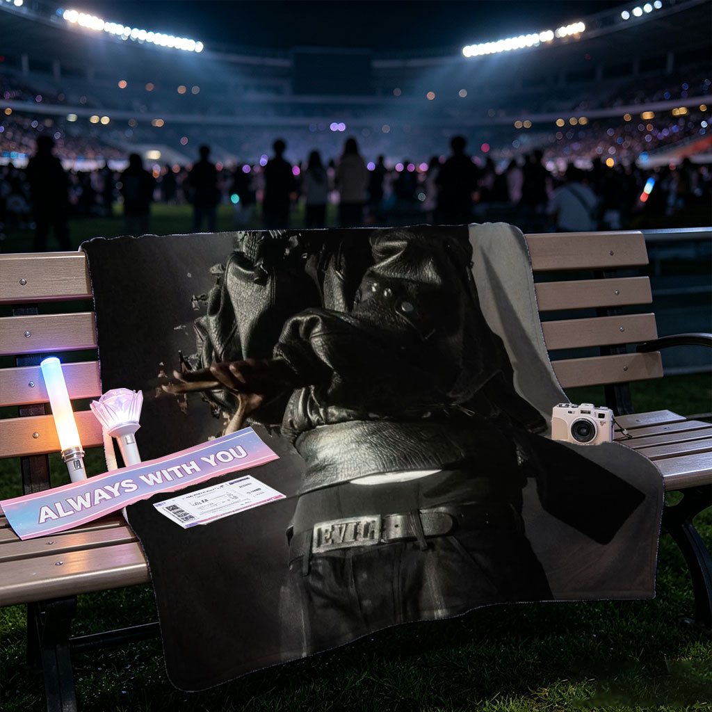 Migos in Performance: Rapper in All-Black Leather Outfit with Microphone on Stage - Blankets