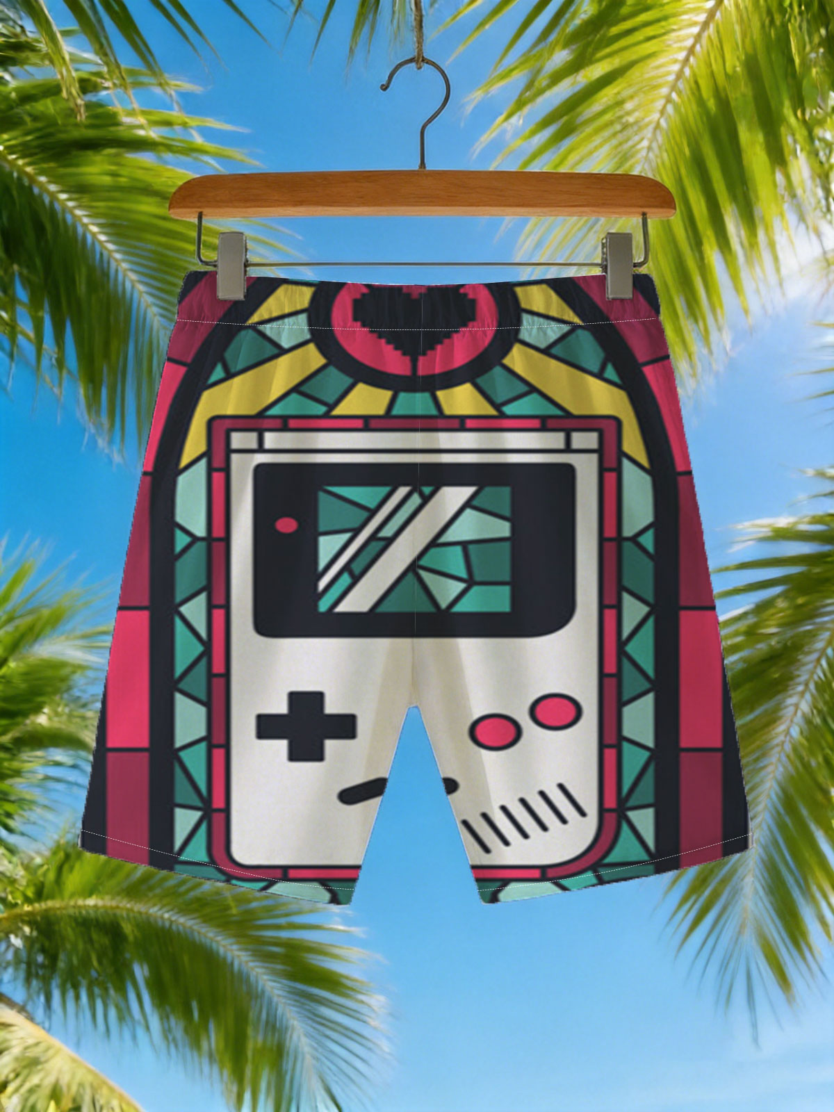 Stained Glass Game Boy Art -  Beach shorts