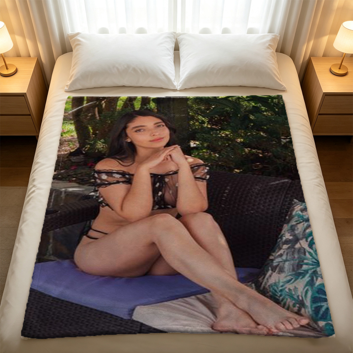 Chinese Beauty in Red Qipao Cheongsam - Blanket