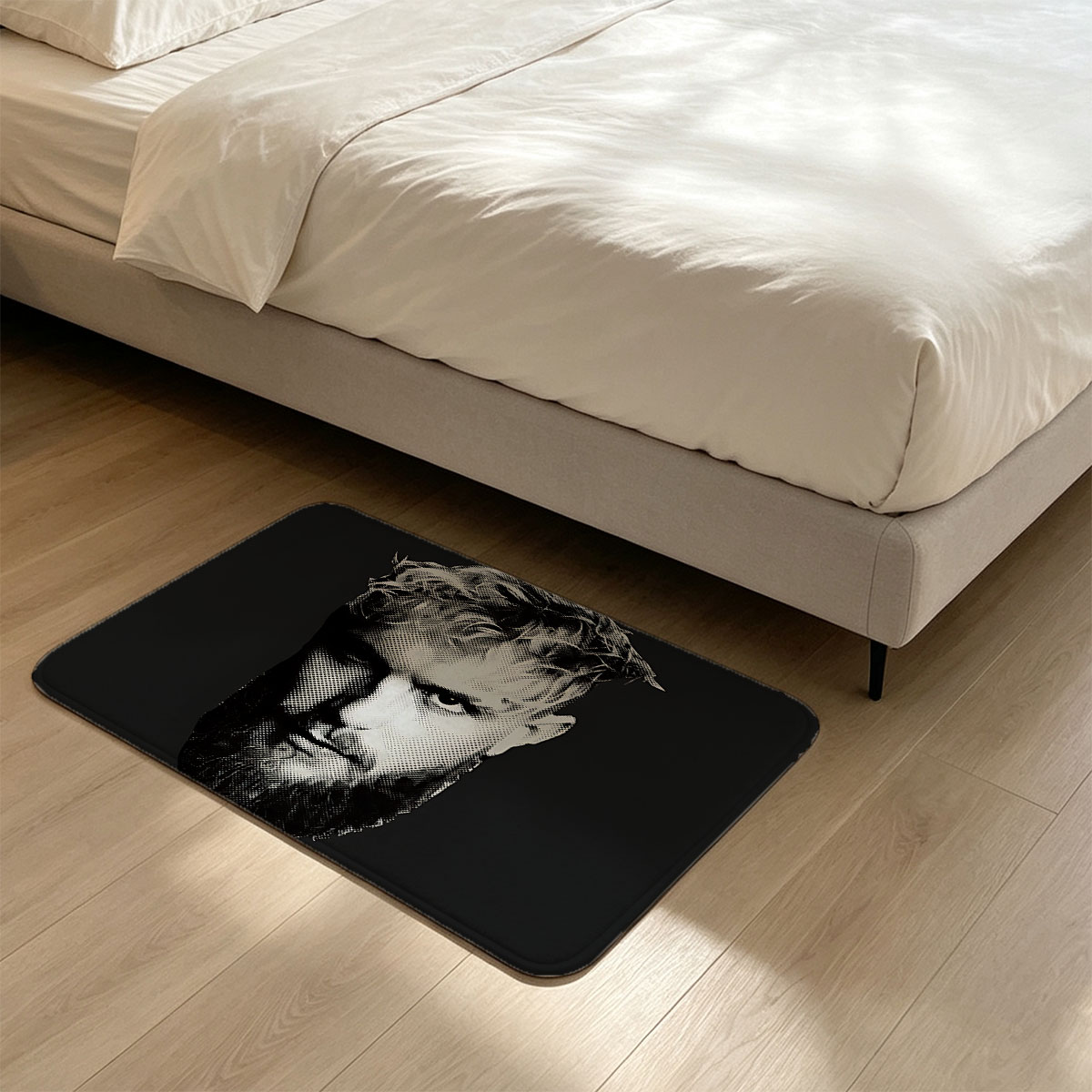 Jesus Christ with Crown of Thorns, Black and White Portrait - Flannel floor mat
