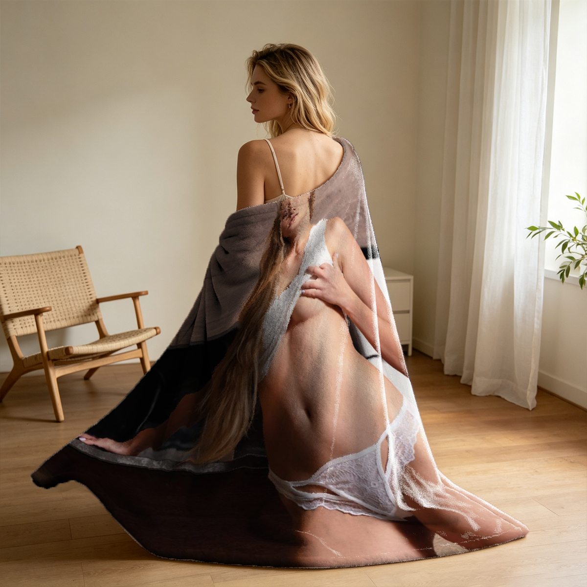 Emily Willis in Blue Lace Bodysuit - Blanket