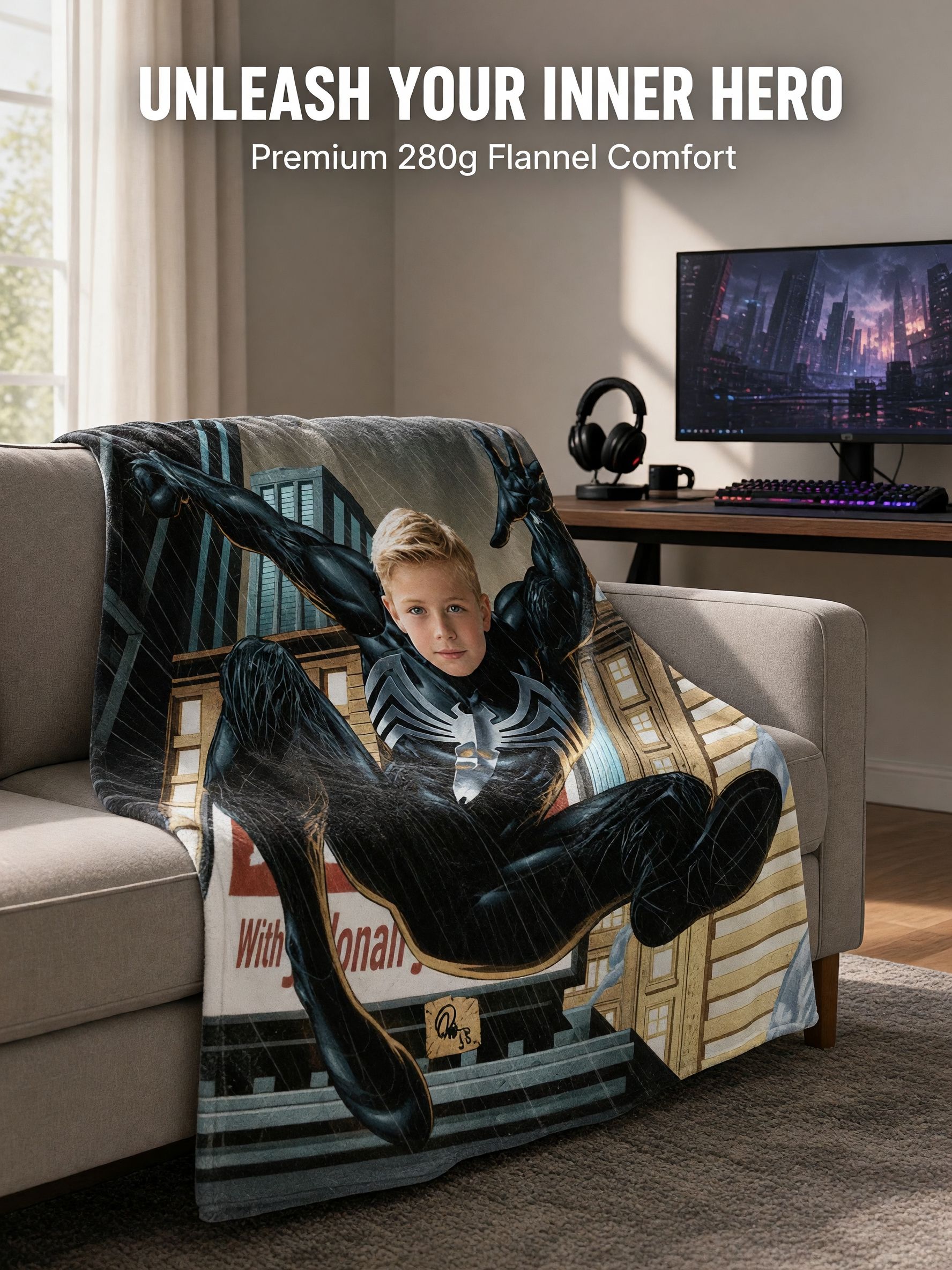 Personalized Superhero Face Photo Blanket Soft Flannel Fleece Throw Custom Comic Portrait Bed Sofa Blanket Gift
