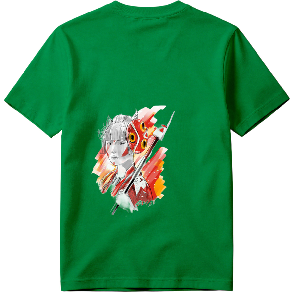Samurai Girl with Red Mask and Spear - Tee