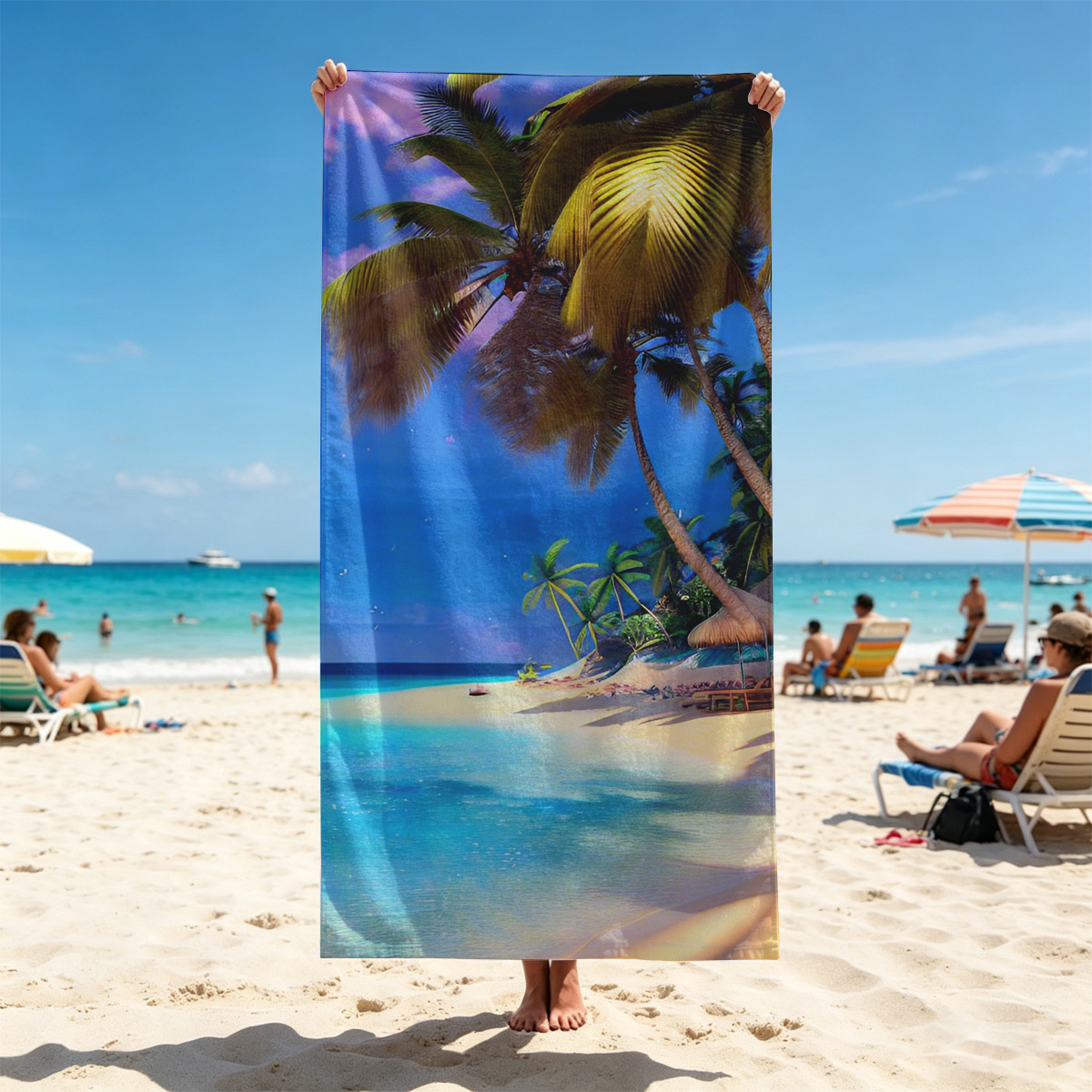 Tropical Beach with Palm Trees and Crystal Clear Water - Beach towels