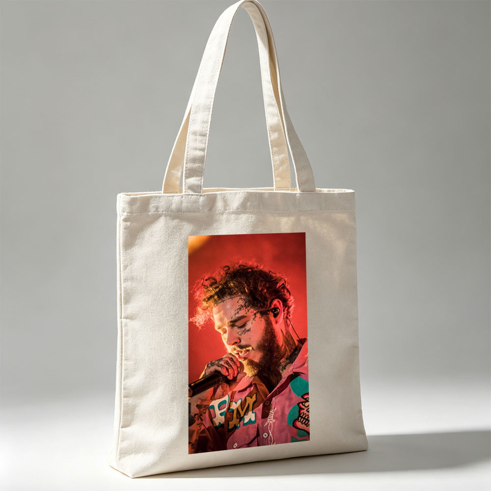 Post Malone Performing Live on Stage with Microphone in Hand - Canvas tote bags
