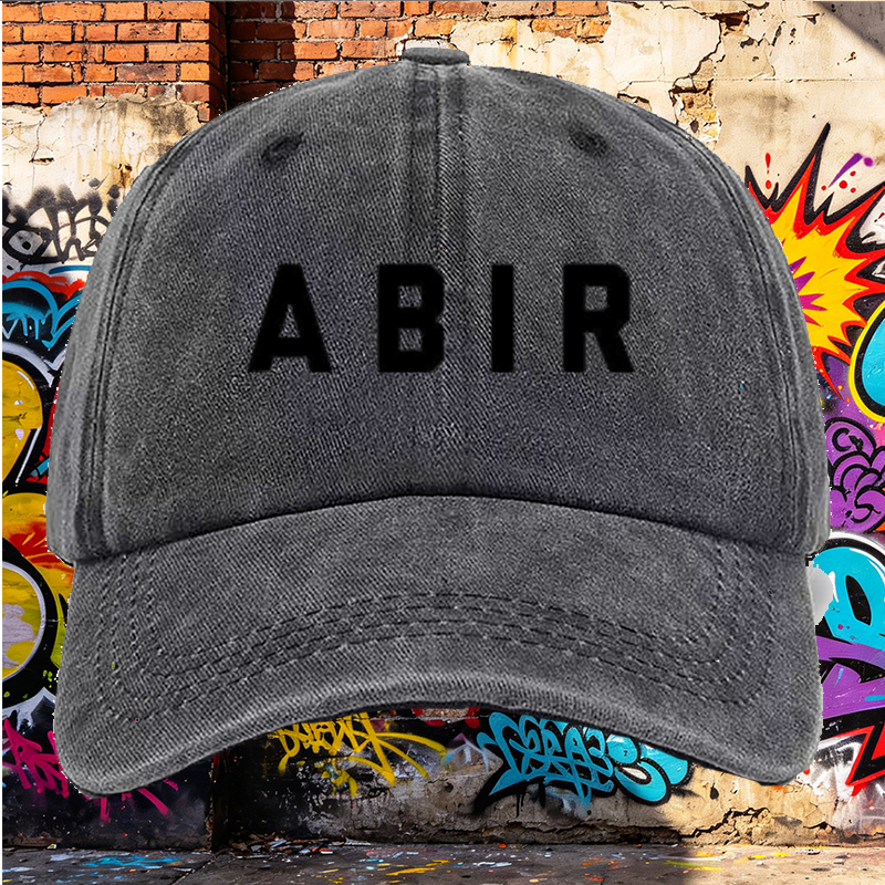 Men's Printed Washed Cap with ABIR Logo Design - Casual Round Brim Summer Lightweight Hat for Outdoor Activities, Urban Streetwear, and Daily Use - Ideal for Young Adults and Fashion-Conscious Men