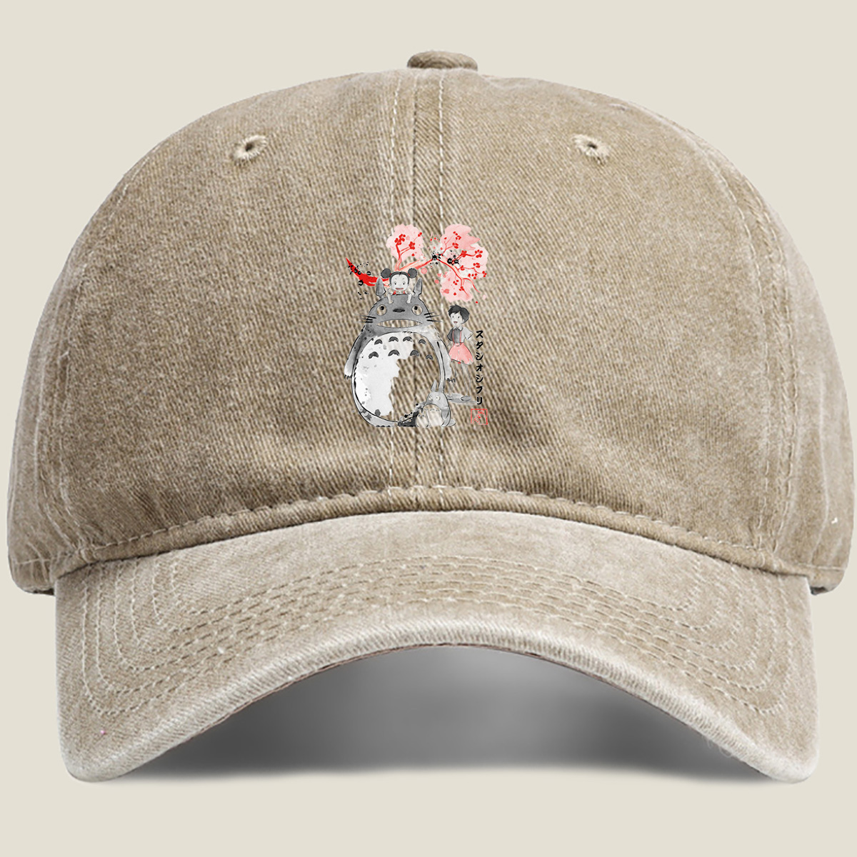Totoro, Mei, and Satsuki from Studio Ghibli - Washed Denim - Baseball Cap