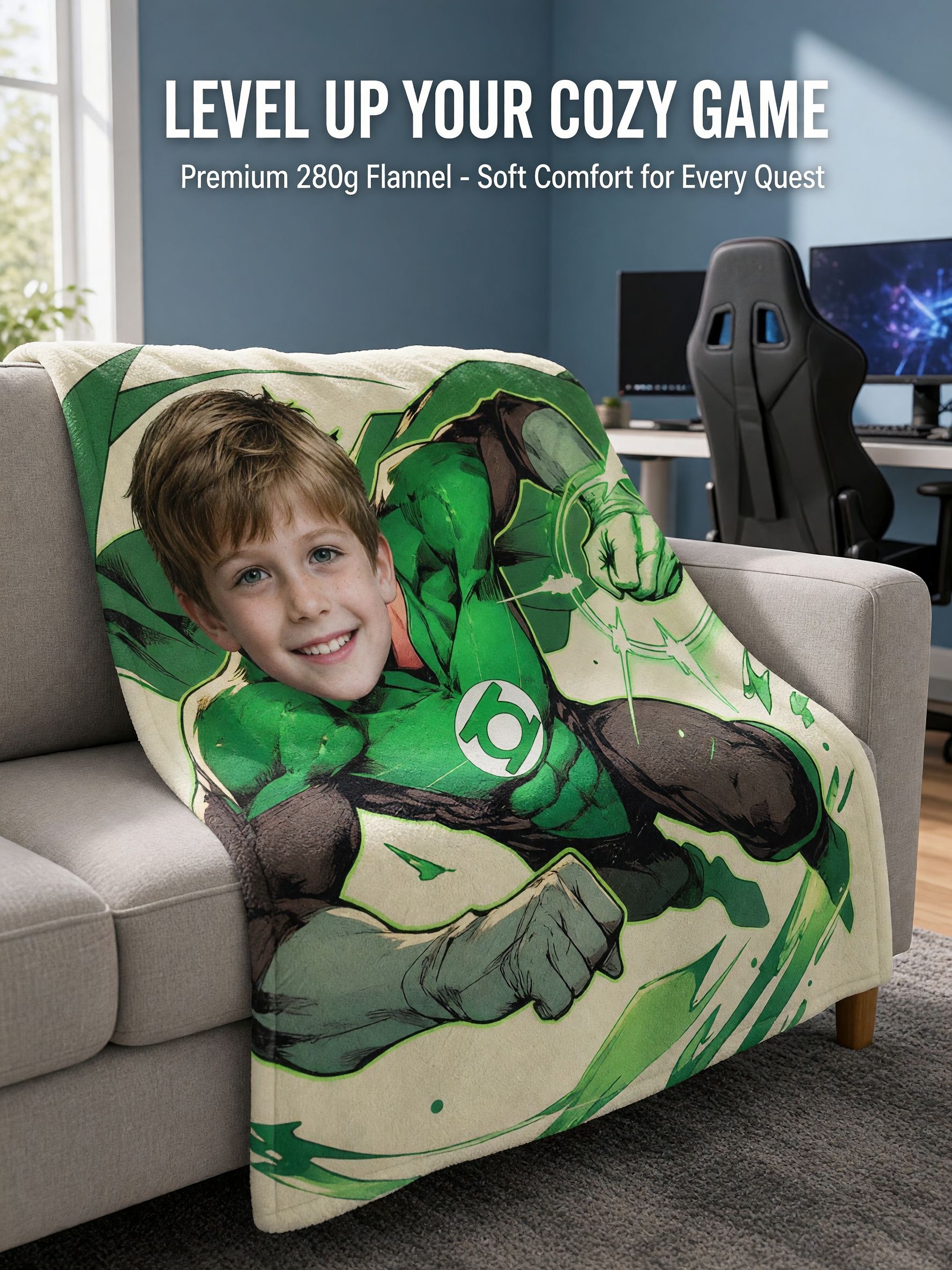 Personalized Superhero Face Blanket Custom Photo Print Soft Flannel Throw for Kids and Comic Fans Ideal Cozy Gift