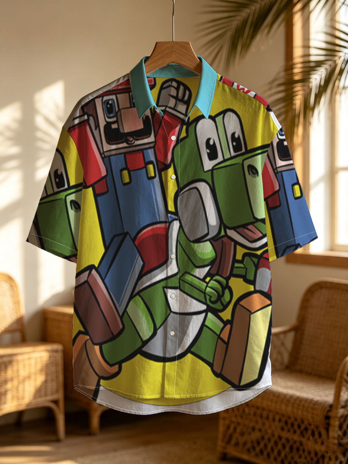 Mario and Yoshi in Action with Toad and Mushrooms -  Shirt