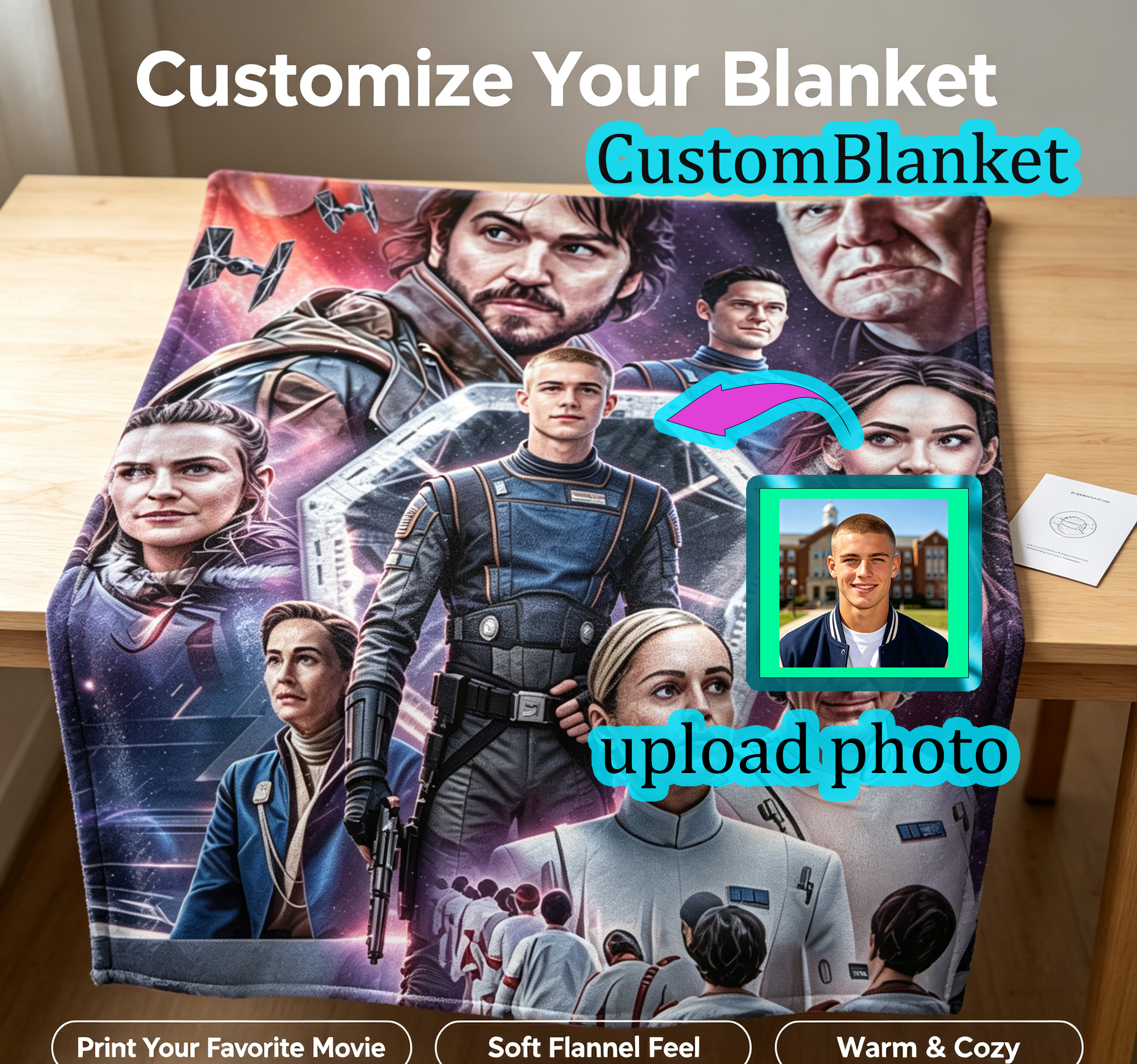 Custom Face Blanket Star Wars Characters Flannel Blanket Cozy Bedding Gift for Fans and Collectors