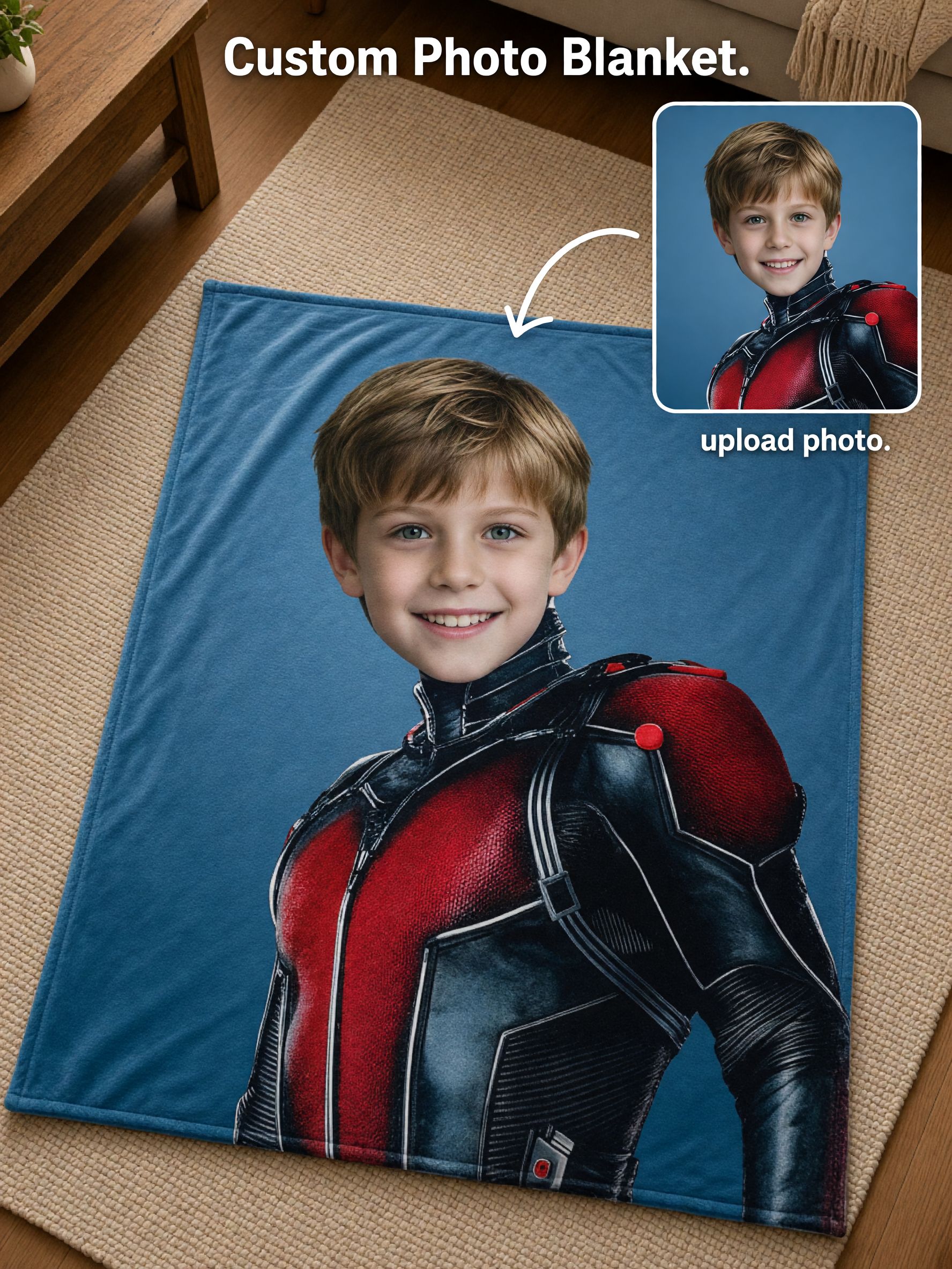 Custom Superhero Face Blanket Personalized Photo Flannel Throw Soft Plush Keepsake Gift for Kids and Family