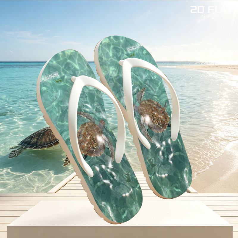 Sea turtle swims gracefully in clear turquoise waters at Playa Grandi. -  flip-flops