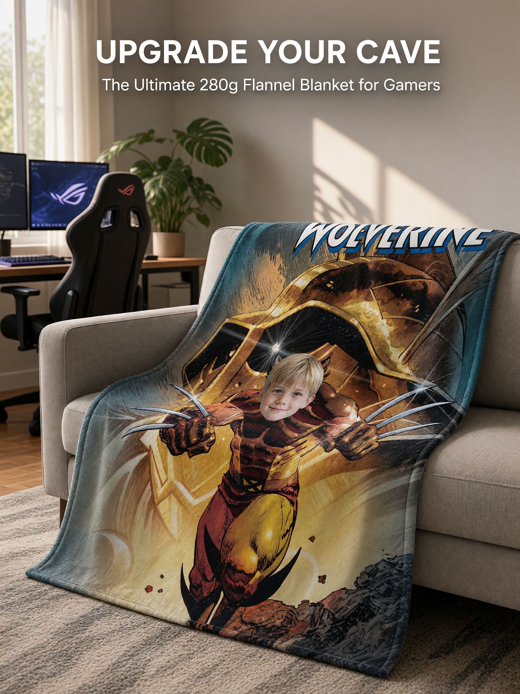Custom Photo Face Superhero Flannel Blanket, Personalized Comic Action Throw, Ideal Cozy Gift for Fans