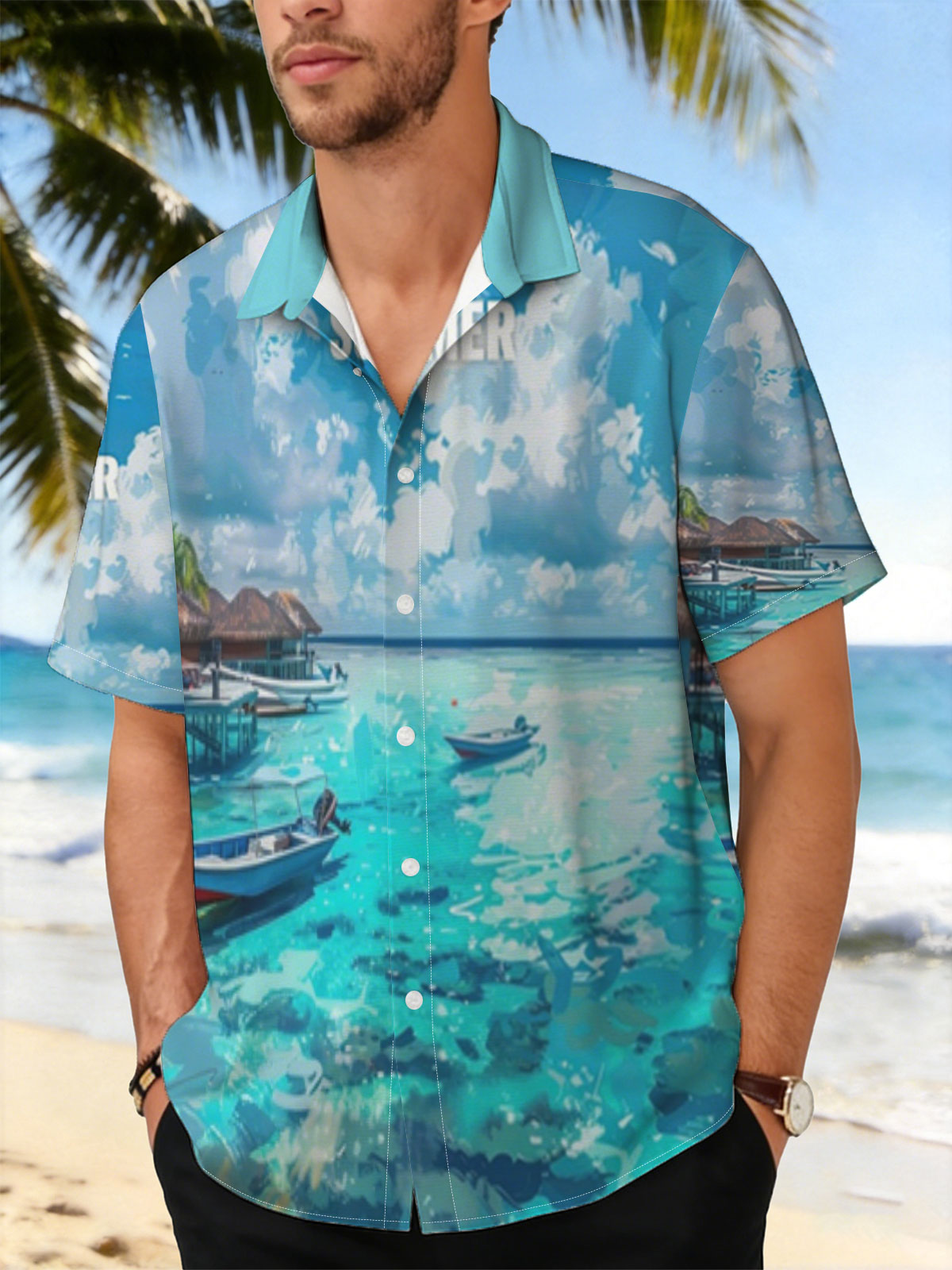 Crystal Clear Waters and Boats Under a Summer Sky -  Shirt