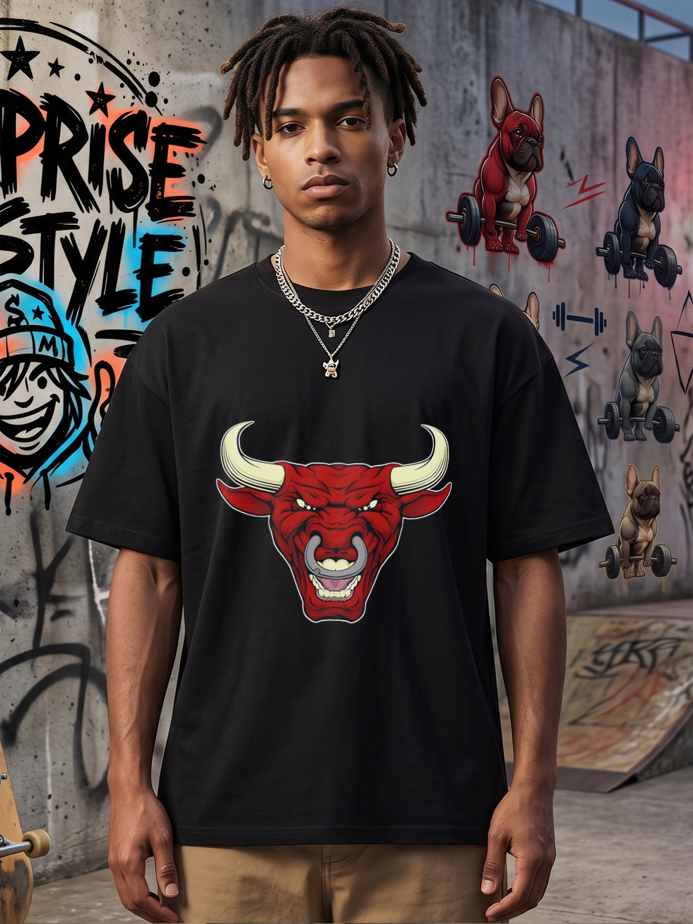 Men's Printed T-Shirt Red Bull Head Graphic Design Casual Round Neck Summer Lightweight Breathable Short Sleeve T-Shirt for Outdoor Activities Fitness Gym Wear Men