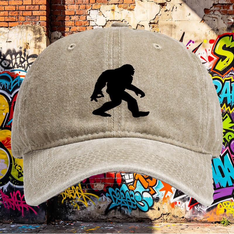 Unisex Classic Washed Cap with Bigfoot Silhouette Print - Perfect for Outdoor Adventures and Casual Wear, Ideal for Nature Lovers and Hiking Enthusiasts