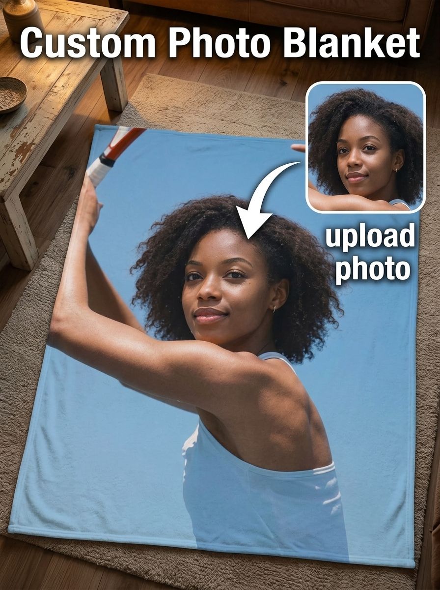 Custom Photo Blanket Personalized Face Portrait Flannel Throw Ultra Soft Fleece Keepsake for Bed Couch and Travel Gift