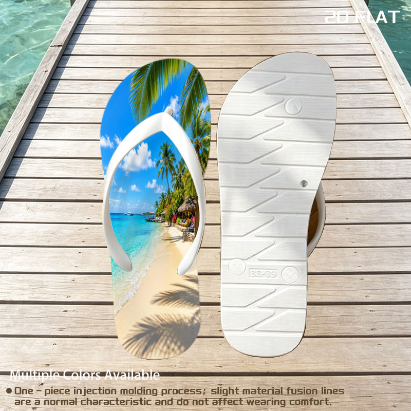 Tropical Beach with Palm Trees and Crystal Clear Water -  flip-flops