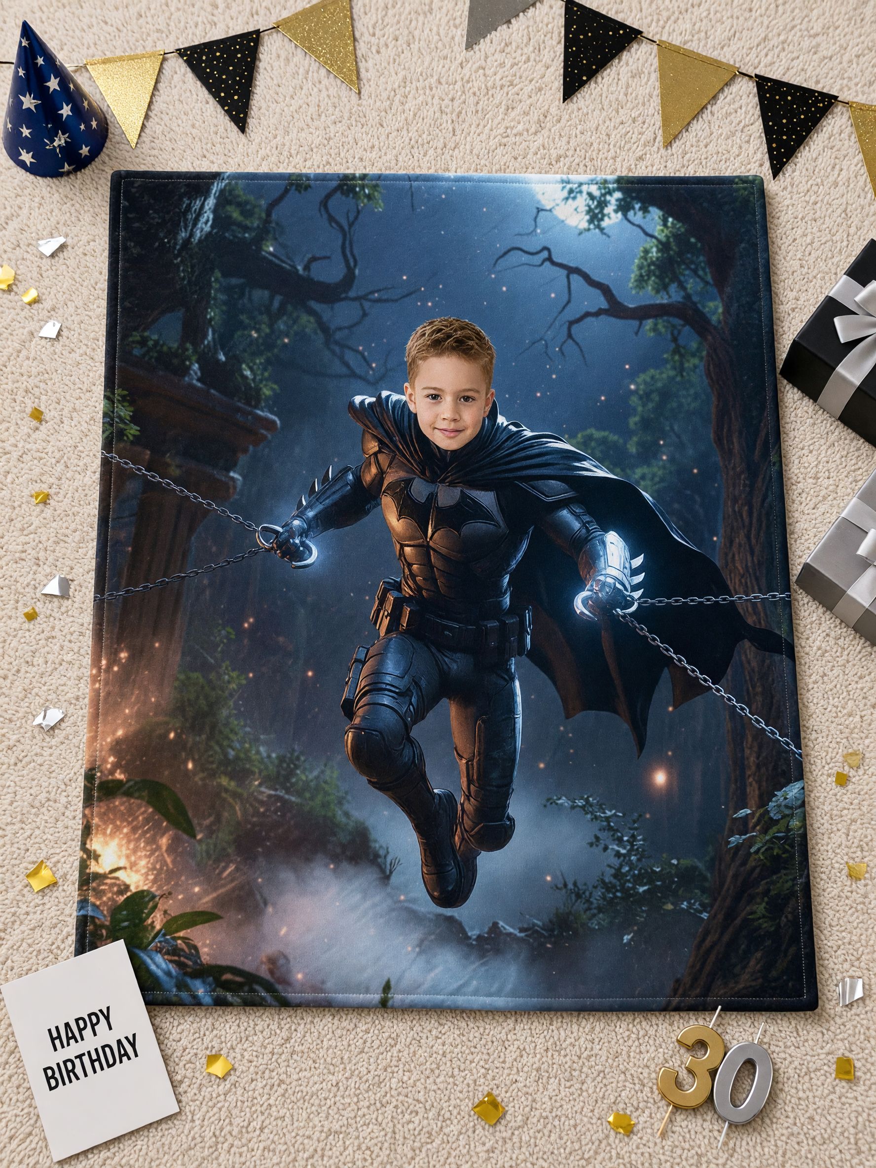 Personalized Photo Superhero Blanket Custom Face Soft Flannel Throw for Kids Adults Bed Couch Ideal Gift