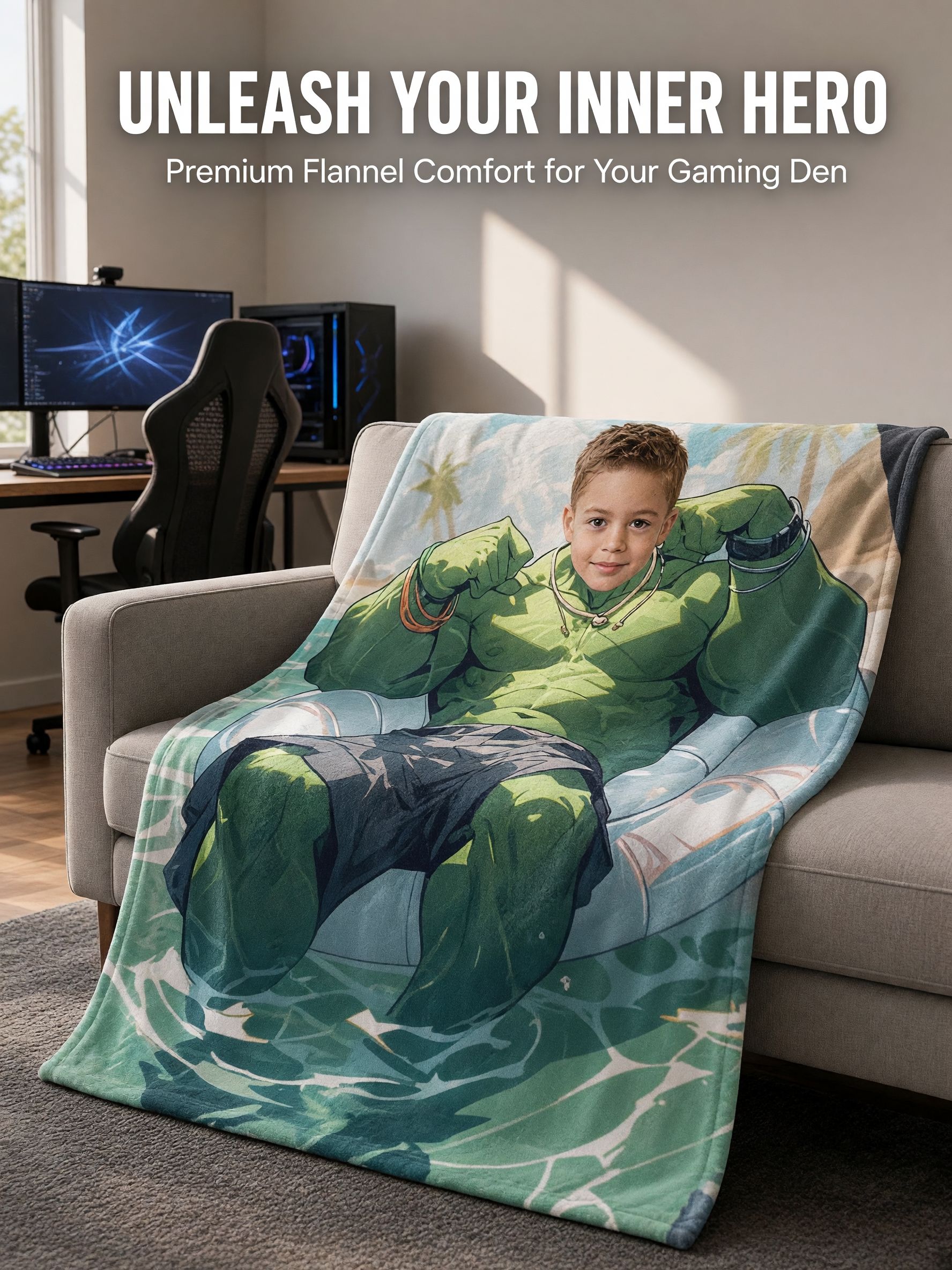 Custom Face Photo Superhero Flannel Blanket, Soft Personalized Throw for Couch and Bed, Ideal Personalized Gift