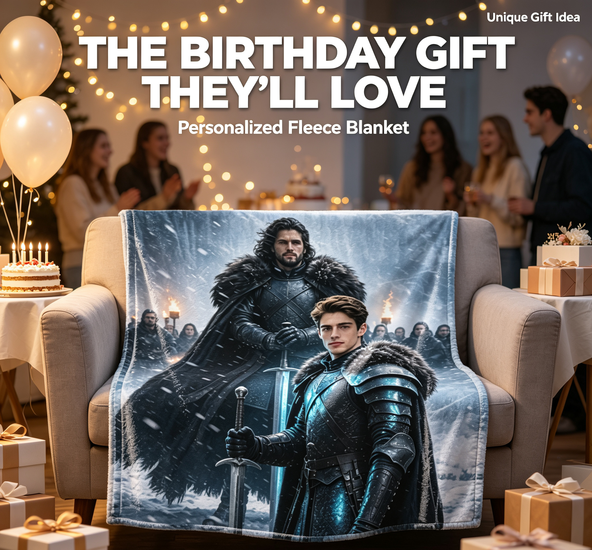 Custom Face Blanket Game of Thrones Jon Snow and Young Warrior Flannel Blanket Cozy Winter Bedding Gift for Fans and Collectors