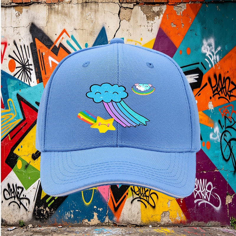 Unisex Classic Sandwich Hat with Rainbow Star and Cloud Print - Perfect for Casual Outings, Outdoor Activities, and Everyday Wear - Ideal for Adults and Teens Seeking Fun, Colorful Headwear
